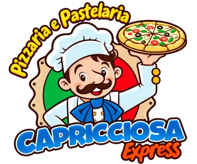 Mascote da Capricciosa Express: um chef italiano de bigode e chapéu branco, piscando e segurando uma pizza